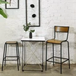 Decoclico Factory Chaises Et Tabourets De Bar Chaise Bar Métal Contreplaqué Marron -Bancs Soldes chaise bar metal contreplaque marron 3