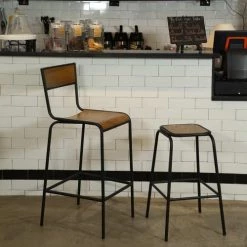 Decoclico Factory Chaises Et Tabourets De Bar Chaise Bar Métal Contreplaqué Marron -Bancs Soldes chaise bar metal contreplaque marron 4
