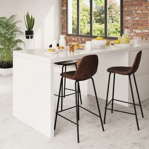 Rendez Vous Déco Chaises Et Tabourets De Bar Chaise Bar Mi-hauteur 65 Cm Cuir Synthétique Marron (x2) 4 Rendez Vous Déco Chaises Et Tabourets De Bar Chaise Bar Mi-hauteur 65 Cm Cuir Synthétique Marron (x2) – Image 2