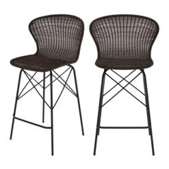 Rendez Vous Déco Chaises Et Tabourets De Bar Chaise De Bar 63 Cm En Résine Tressée Marron (lot De 2)