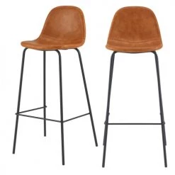 Rendez Vous Déco Chaises Et Tabourets De Bar Chaise De Bar 75 Cm En Cuir Synthétique Camel (lot De 2)