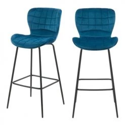 Rendez Vous Déco Chaises Et Tabourets De Bar Chaise De Bar 75 Cm En Velours Bleu (lot De 2)