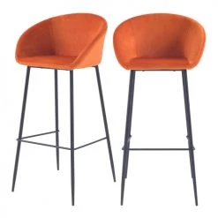 Rendez Vous Déco Chaises Et Tabourets De Bar Chaise De Bar 75 Cm En Velours Orange (lot De 2)