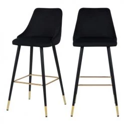 Rendez Vous Déco Chaises Et Tabourets De Bar Chaise De Bar 77.5 Cm En Velours Noir (lot De 2)