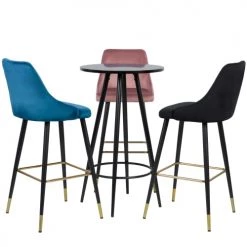 Rendez Vous Déco Chaises Et Tabourets De Bar Chaise De Bar 77.5 Cm En Velours Noir (lot De 2) -Bancs Soldes chaise de bar 77 5 cm en velours noir lot de 2 4