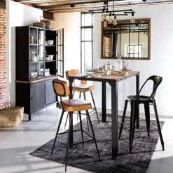 Maisons Du Monde Chaises Et Tabourets De Bar Chaise De Bar En Cuir De Chèvre Marron Et Métal Noir H75 -Bancs Soldes chaise de bar en cuir de chevre marron et metal noir h75 1000 11 29 165710 7