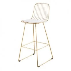 Maisons Du Monde Chaises Et Tabourets De Bar Chaise De Bar En Métal Doré Et Coton Blanc H76
