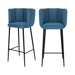 Rendez Vous Déco Chaises Et Tabourets De Bar Chaise De Bar En Velours Bleu 75 Cm (lot De 2)