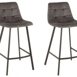 Hellin Chaises Et Tabourets De Bar Chaise De Bar En Velours Peau De Pêche Et En Métal Noir ( Lot De 2)