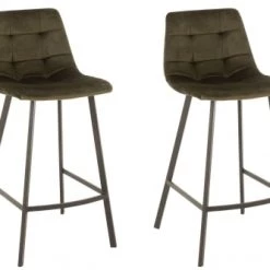 Hellin Chaises Et Tabourets De Bar Chaise De Bar En Velours Peau De Pêche Et En Métal Noir ( Lot De 2)