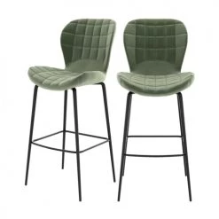 Rendez Vous Déco Chaises Et Tabourets De Bar Chaise De Bar En Velours Vert 75 Cm (lot De 2)