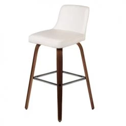 Zago Chaises Et Tabourets De Bar Chaise De Bar Imitation Cuir Blanc Piètement Plaqué Noyer H77cm