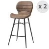 Moloo Chaises Et Tabourets De Bar Chaise De Bar Industrielle Microfibre Vintage Marron / Métal Noir (x2) -Bancs Soldes chaise de bar industrielle microfibre vintage marron metal noir x2