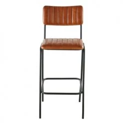 Maisons Du Monde Chaises Et Tabourets De Bar Chaise De Bar Matelassée En Cuir De Buffle Marron Et Métal Noir H69 -Bancs Soldes chaise de bar matelassee en cuir de buffle marron et metal noir h69 1000 8 26 199163 2