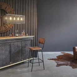 Maisons Du Monde Chaises Et Tabourets De Bar Chaise De Bar Matelassée En Cuir De Buffle Marron Et Métal Noir H69 -Bancs Soldes chaise de bar matelassee en cuir de buffle marron et metal noir h69 1000 8 26 199163 6