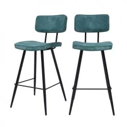 Rendez Vous Déco Chaises Et Tabourets De Bar Chaise De Bar Mi-hauteur 65 Cm En Cuir Synthétique Bleu (x2)