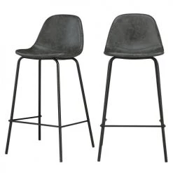 Rendez Vous Déco Chaises Et Tabourets De Bar Chaise De Bar Mi-hauteur Cuir Synthétique Gris/noir 65cm (lot De 2)