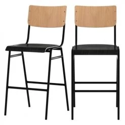Rendez Vous Déco Chaises Et Tabourets De Bar Chaise De Bar Mi-hauteur En Bois Clair Et Noir 65 Cm (lot De 2)
