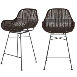 Rendez Vous Déco Chaises Et Tabourets De Bar Chaise De Bar Mi-hauteur En Résine Tressée Marron 65 Cm (lot De 2)