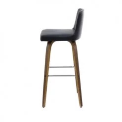 Zago Chaises Et Tabourets De Bar Chaise De Bar Noire Imitation Cuir Et Pieds Bois Foncé -Bancs Soldes chaise de bar noire imitation cuir et pieds bois fonce 4