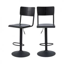 Rendez Vous Déco Chaises Et Tabourets De Bar Chaise De Bar Réglable 60/80 Cm En Bois Noir (lot De 2)