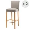 Moloo Chaises Et Tabourets De Bar Chaise De Bar Tissu Lin Pieds Bois Naturel (x2) -Bancs Soldes chaise de bar tissu lin pieds bois naturel x2