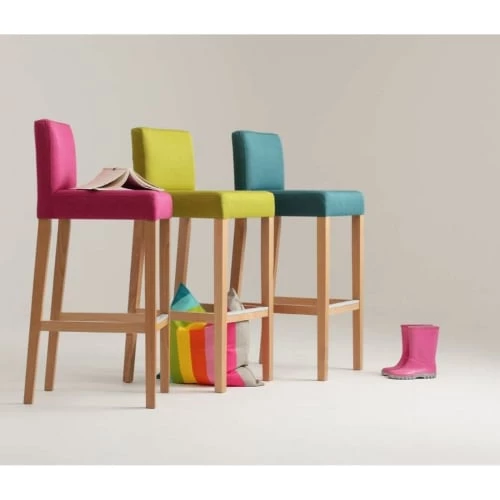 Custom Form Chaises Et Tabourets De Bar Chaise De Bar Tissu Rembourrée Gris Foncé Pieds Bois Clair 4 Custom Form Chaises Et Tabourets De Bar Chaise De Bar Tissu Rembourrée Gris Foncé Pieds Bois Clair – Image 2