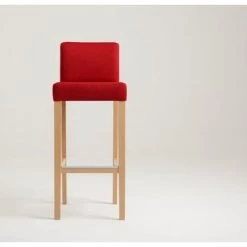 Custom Form Chaises Et Tabourets De Bar Chaise De Bar Tissu Rembourrée Rouge Pieds Bois Massif Clair -Bancs Soldes chaise de bar tissu rembourree rouge pieds bois massif clair 2