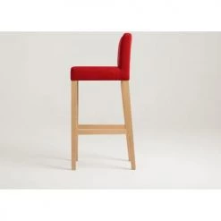 Custom Form Chaises Et Tabourets De Bar Chaise De Bar Tissu Rembourrée Rouge Pieds Bois Massif Clair -Bancs Soldes chaise de bar tissu rembourree rouge pieds bois massif clair 3