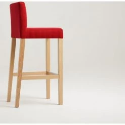 Custom Form Chaises Et Tabourets De Bar Chaise De Bar Tissu Rembourrée Rouge Pieds Bois Massif Clair -Bancs Soldes chaise de bar tissu rembourree rouge pieds bois massif clair 4