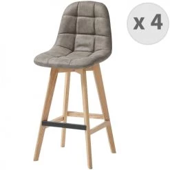 Moloo Chaises Et Tabourets De Bar Chaise De Bar Vintage Microfibre Marron Clair Pieds Chêne(x4)