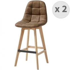 Moloo Chaises Et Tabourets De Bar Chaise De Bar Vintage Microfibre Marron Pieds Chêne(x2)