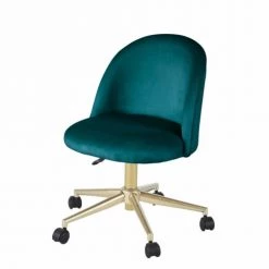 Maisons Du Monde Chaises De Bureau Chaise De Bureau à Roulettes En Velours Bleu Pétrole Et Métal Coloris Laiton -Bancs Soldes chaise de bureau a roulettes en velours bleu petrole et metal coloris laiton 1000 7 37 219715 10