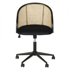 Maisons Du Monde Chaises De Bureau Chaise De Bureau à Roulettes En Velours Noir Cannage En Rotin -Bancs Soldes chaise de bureau a roulettes en velours noir cannage en rotin 1000 9 34 220040 2