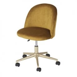 Maisons Du Monde Chaises De Bureau Chaise De Bureau à Roulettes En Velours Ocre Et Métal Coloris Laiton