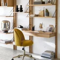 Maisons Du Monde Chaises De Bureau Chaise De Bureau à Roulettes En Velours Ocre Et Métal Coloris Laiton -Bancs Soldes chaise de bureau a roulettes en velours ocre et metal coloris laiton 1000 8 38 219716 5