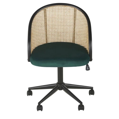 Maisons Du Monde Chaises De Bureau Chaise De Bureau à Roulettes En Velours Vert Cannage En Rotin 4 Maisons Du Monde Chaises De Bureau Chaise De Bureau à Roulettes En Velours Vert Cannage En Rotin – Image 2