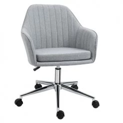 Homcom Chaises De Bureau Chaise De Bureau Design Contemporain Piètement Chromé Lin Gris