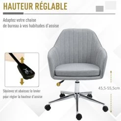 Homcom Chaises De Bureau Chaise De Bureau Design Contemporain Piètement Chromé Lin Gris -Bancs Soldes chaise de bureau design contemporain pietement chrome lin gris 3