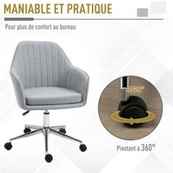 Homcom Chaises De Bureau Chaise De Bureau Design Contemporain Piètement Chromé Lin Gris -Bancs Soldes chaise de bureau design contemporain pietement chrome lin gris 4