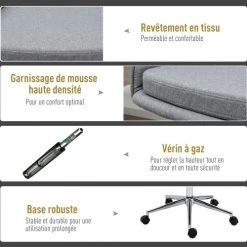 Homcom Chaises De Bureau Chaise De Bureau Design Contemporain Piètement Chromé Lin Gris -Bancs Soldes chaise de bureau design contemporain pietement chrome lin gris 5