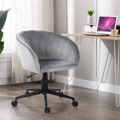 Urban Meuble Chaises De Bureau Chaise De Bureau Du Milieu Du Siècle Effet Velours Gris 4 Urban Meuble Chaises De Bureau Chaise De Bureau Du Milieu Du Siècle Effet Velours Gris – Image 2