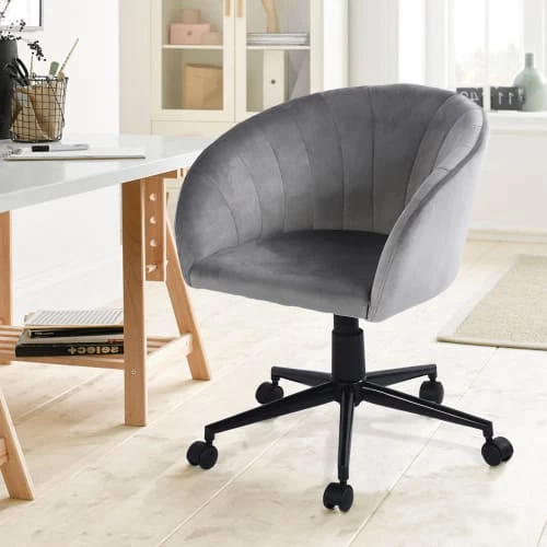 Urban Meuble Chaises De Bureau Chaise De Bureau Du Milieu Du Siècle Effet Velours Gris 5 Urban Meuble Chaises De Bureau Chaise De Bureau Du Milieu Du Siècle Effet Velours Gris – Image 3