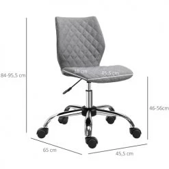 Homcom Chaises De Bureau Chaise De Bureau Effet Capitonné Piètement Chromé Lin Gris -Bancs Soldes chaise de bureau effet capitonne pietement chrome lin gris 2