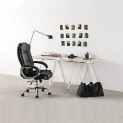 HOMN Chaises De Bureau Chaise De Bureau Elevable Et Fauteuil Inclinable En Simili Cuir Noir 12 HOMN Chaises De Bureau Chaise De Bureau Elevable Et Fauteuil Inclinable En Simili Cuir Noir -Bancs Soldes chaise de bureau elevable et fauteuil inclinable en simili cuir noir 6