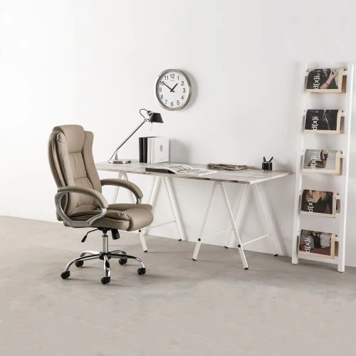 HOMN Chaises De Bureau Chaise De Bureau Elevable Et Fauteuil Inclinable En Simili Cuir Taupe 7 HOMN Chaises De Bureau Chaise De Bureau Elevable Et Fauteuil Inclinable En Simili Cuir Taupe – Image 5