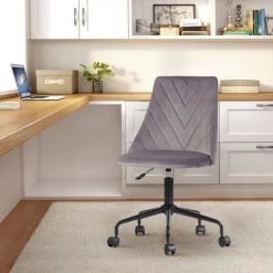 Urban Meuble Chaises De Bureau Chaise De Bureau En Velours Gris Avec Détails Graphiques -Bancs Soldes chaise de bureau en velours gris avec details graphiques 1