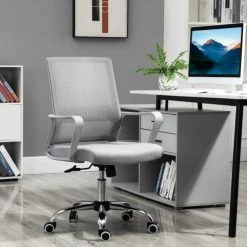 Vinsetto Chaises De Bureau Chaise De Bureau Ergonomique Réglable Revêtement Maille Gris -Bancs Soldes chaise de bureau ergonomique reglable revetement maille gris 1