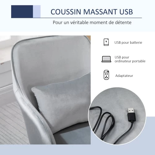 Homcom Chaises De Bureau Chaise De Bureau Massante Velours 6 Homcom Chaises De Bureau Chaise De Bureau Massante Velours – Image 4