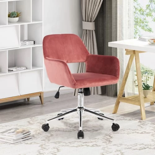 Urban Meuble Chaises De Bureau Chaise De Bureau Moderne En Velours Rose 4 Urban Meuble Chaises De Bureau Chaise De Bureau Moderne En Velours Rose – Image 2